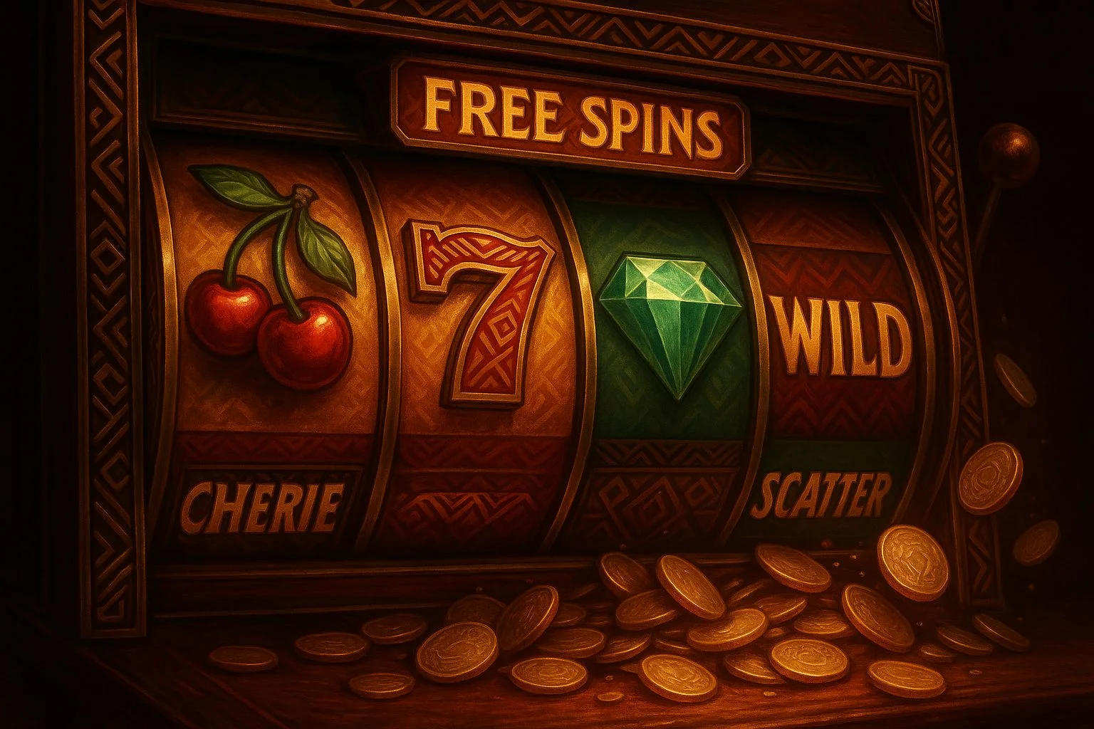 Colourful online slot game grid with highlighted free spins symbols